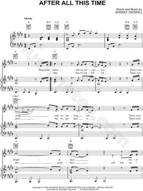 Preserve that sad look on your face. Rodney Crowell "After All This Time" Sheet Music in E ...