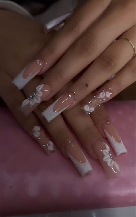 Art Bling Nails Glitter French Tips Bling Acrylic Nails White Glitter Nails French Tip