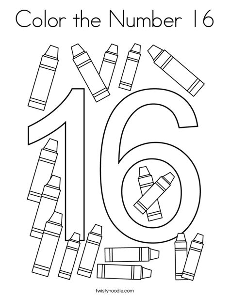 Color The Number 16 Coloring Page Twisty Noodle