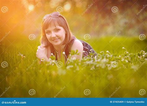 Beautiful Girl Lying On The Grass In The Sun Stock Image Image Of Grass Joyful 37425409