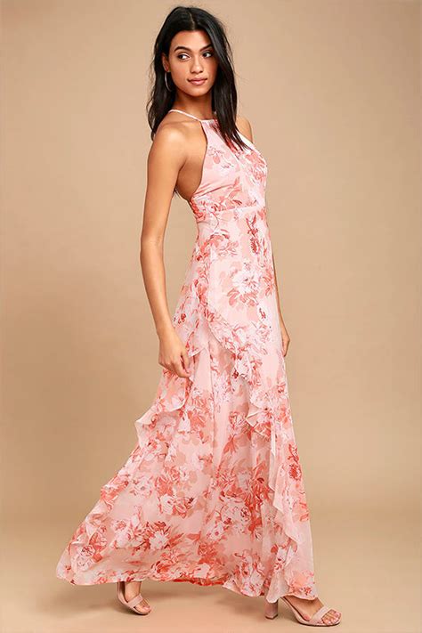 Lovely Pink Dress Floral Print Dress Maxi Dress 8400