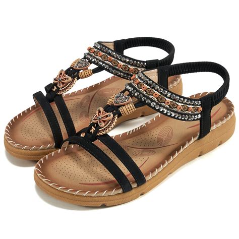 Almusen Flat Sandals Women Dressy Summer Sandals Open Toe Rhinestone Beach Shoes Adult