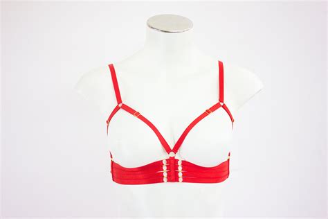 Red Body Harness Lingerie Bralette Triangle Cage Bra Harness Top
