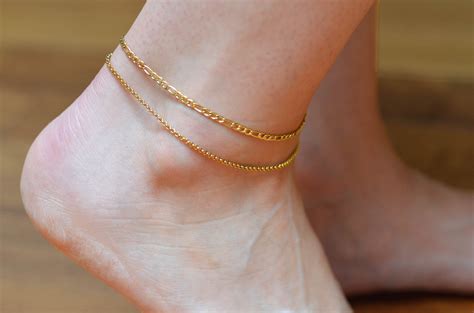 Figaro Chain Anklet Gold Anklet Figaro Anklet Layering Etsy