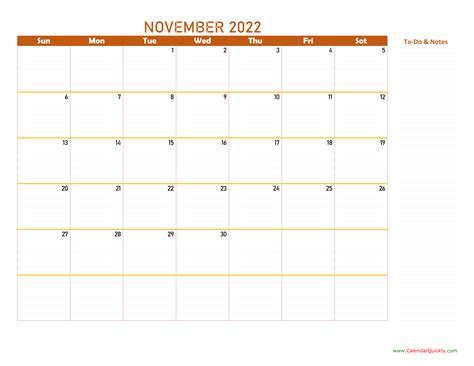 November 2022 Calendar Calendar Quickly