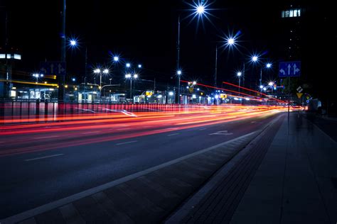 Cars City City Lights Dark Light Streaks Long Exposure Night