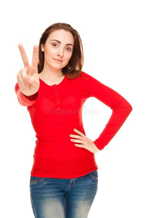 Beautiful Woman Showing Victory Sign Or Peace Stock Photo Image Of