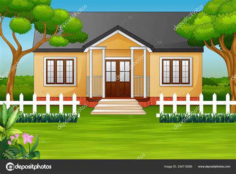 Cartoon House Green Yard Wooden Fence Stock Vector Image By ©dualoro