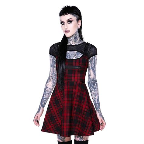 Kill Star Gothic Punk Dress Tartan Red Black Slayonce Skater Tartan