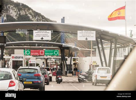 Gibraltar Uk The Border Crossing Of The British Overseas Territory Of