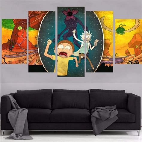 Canvas Wall Art Posters Framework Hd Prints 5 Pieces Rick And Morty
