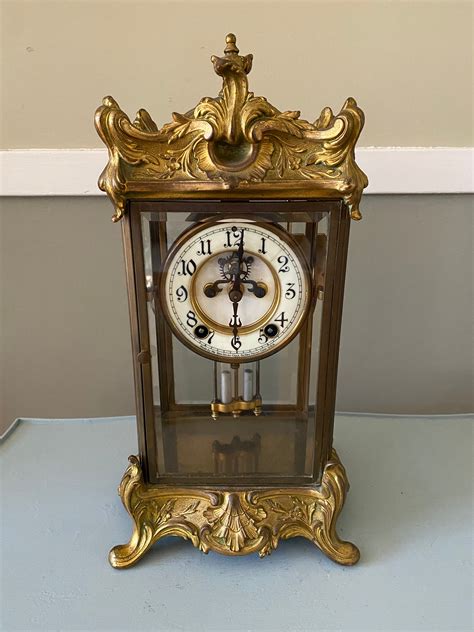 Antique New Haven Clock Co Ornate Crystal Regulator Clock Etsy Uk