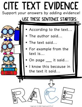 Cite Text Evidence Anchor Chart With Graphic Organizer PRINT DIGITAL