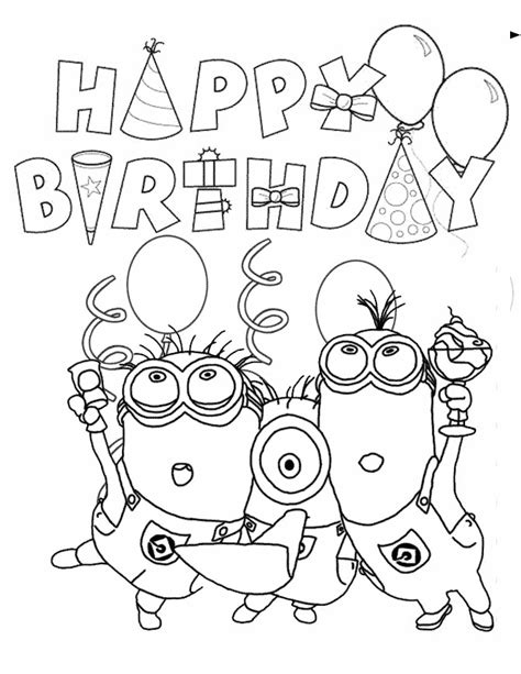 You can select the image and save it to your smart device and desktop to print and color. Happy Birthday Minions Coloring Pages | Happy birthday ...