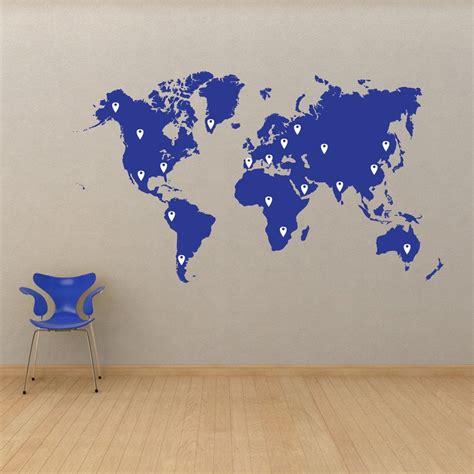 World Map Pin Drops Decal 873 Map Wall Decal World Map Wall Decal
