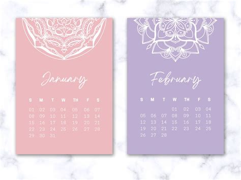 2023 Calendar Printable Desktop Calendar Pastel Mandala Etsy