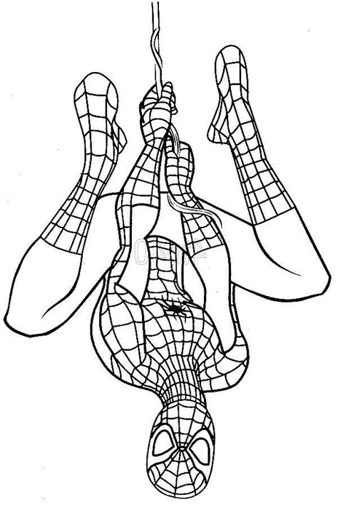 Spiderman Hanging Upside Down Coloring Page: Spiderman Hanging Upside