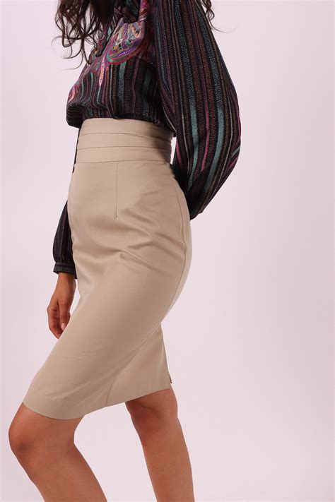 Vintage Daily Habit High Waisted Sexy N Professional Tan Pencil Skirt
