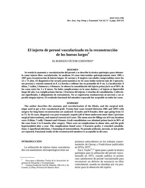 Pdf El Injerto De Peron Vascularizado En La Reconstrucci N De