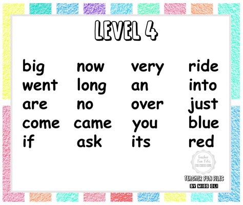 Teacher Fun Files Basic Sight Words In Different Levels