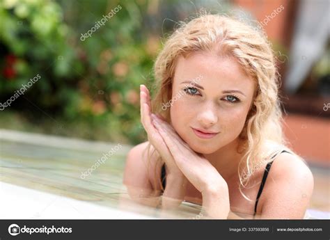Portrait Beautiful Woman Swimming Pool Stock Photo By