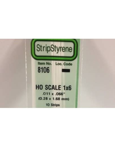 Evergreen Plastic Materials 8106 Opaque White Polystyrene Ho Scale Strip 1 X 2 011 X