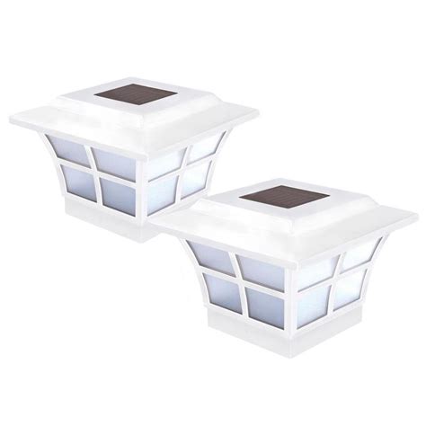 classy caps prestige 4 in x 4 in outdoor white vinyl led solar post cap 2 pack slo79w