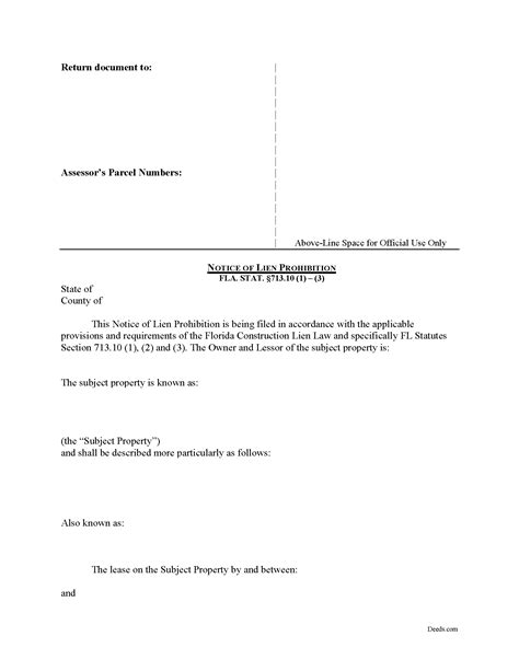 Palm Beach County Notice of Lien Prohibition Form | Florida | Deeds.com