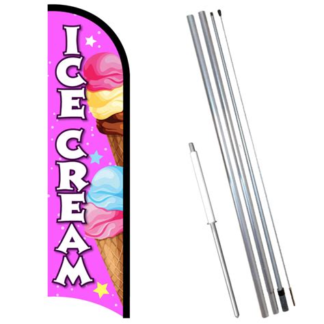 Ice Cream Pink Premium Windless Feather Flag Bundle Tall Flag Tall Flagpole