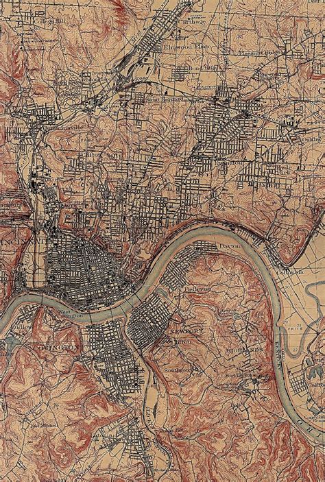 Cincinnati 1914 Us Geological Survey Cartography Map Map Art