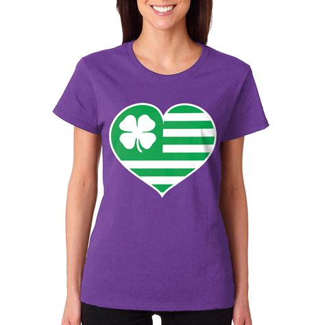 Irish Clover Usa Flag Inside Heart Saint Patricks Day Womens T Shirt