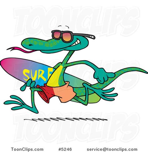 Cartoon Surfing Lizard 5246 By Ron Leishman