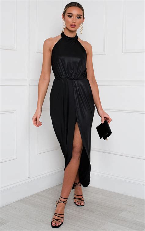 Serena Halterneck Backless Maxi Dress In Black Ikrush