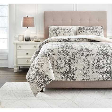 Signature Design By Ashley Bedding Sets Q716003q Queen Addey Bone Charcoal Comforter Set