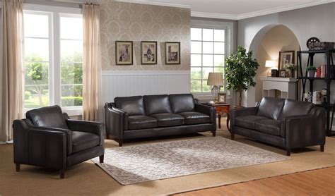 Ballari Weathered Grey Leather Living Room Set From Amax Leather