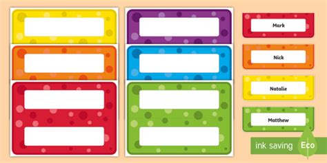 👉 Editable Multicolour Name Labels For Tables In Class