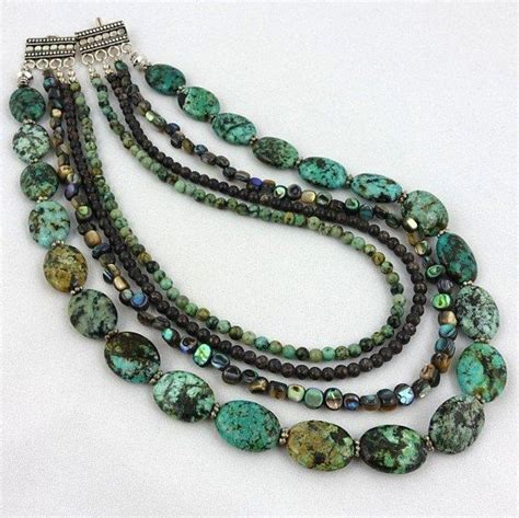 African Turquoise Necklace Abalone Jewelry Multistrand Etsy Uk