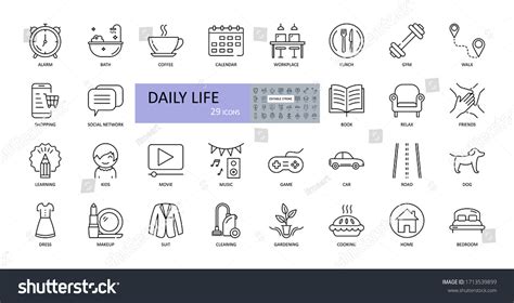 Vector Daily Life Icons Editable Stroke Stock Vector Royalty Free