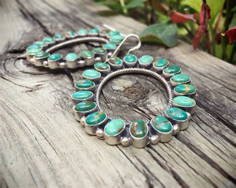 Large Hoops Turquoise Earrings For Women Native American Indian Jewelry