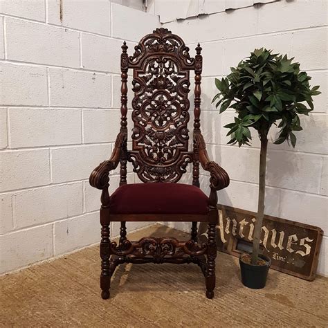 Antique Victorian Carved Oak Throne Chair C1860 737026