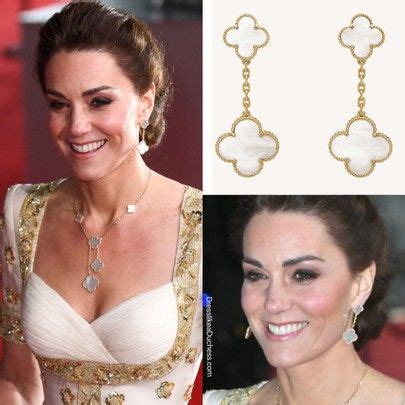 Kate Middleton Wearing Magic Alhambra Gold And Mother Of Pearl Earrings