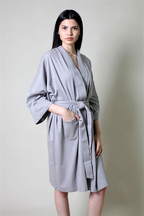 Organic Cotton Bathrobe Interlock Jersey Robe Kimono Style Spa Robe