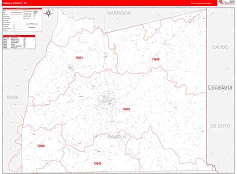 Panola County Tx Zip Code Wall Map Red Line Style By Marketmaps Mapsales