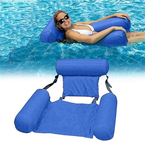 Inflatable Water Hammock Folding Pool Float Lounge Chair Seat With Backrest Swimming Chair Pool