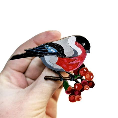 Garden Bird Pin Badge Bullfinch Pin Tie Pin Bird Brooch Etsy Bird