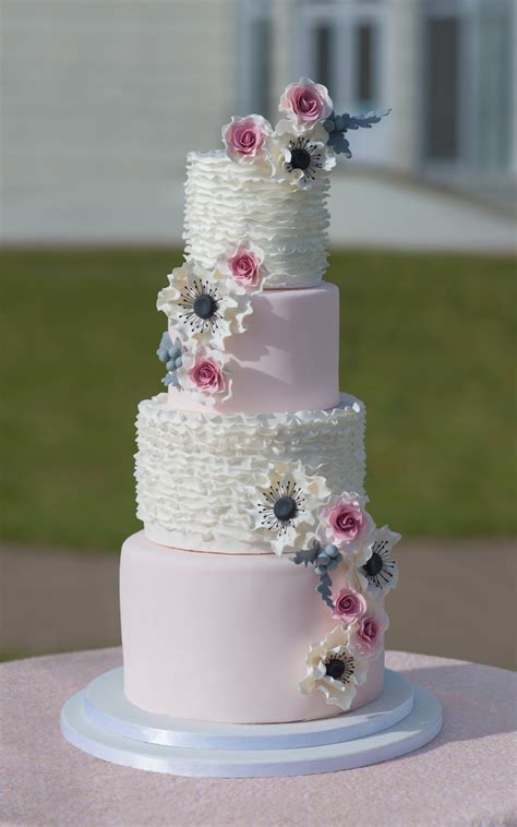 Pink Wedding Cake Custom Designed 4 Tier Modern Ruffle Wedding Cake