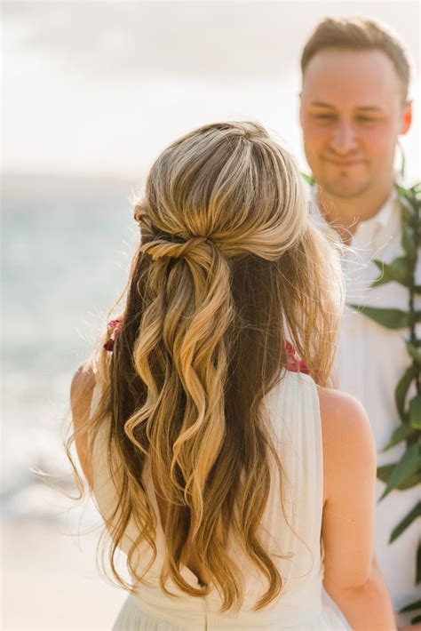 Beach Waves With A Twist For A Half Up Haif Down Wedding Hairstyle By