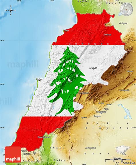 Historical and cultural monuments are concentrated here, ancient world and modernity coexist. Flag Map of Lebanon, physical outside