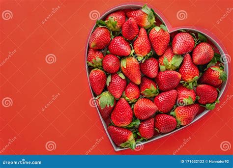 Fresh Ripe Strawberries In Heart Shaped Box Stock Photo Image Of