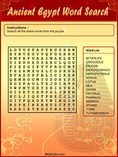 word search puzzle  kids  ancient egypt